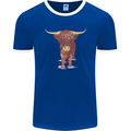 Highland Cattle Cow Scotland Scottish Mens Ringer T-Shirt FotL Royal Blue/White