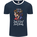 A Girl Who Loves Books Bookworm Reading Mens Ringer T-Shirt FotL Navy Blue/White