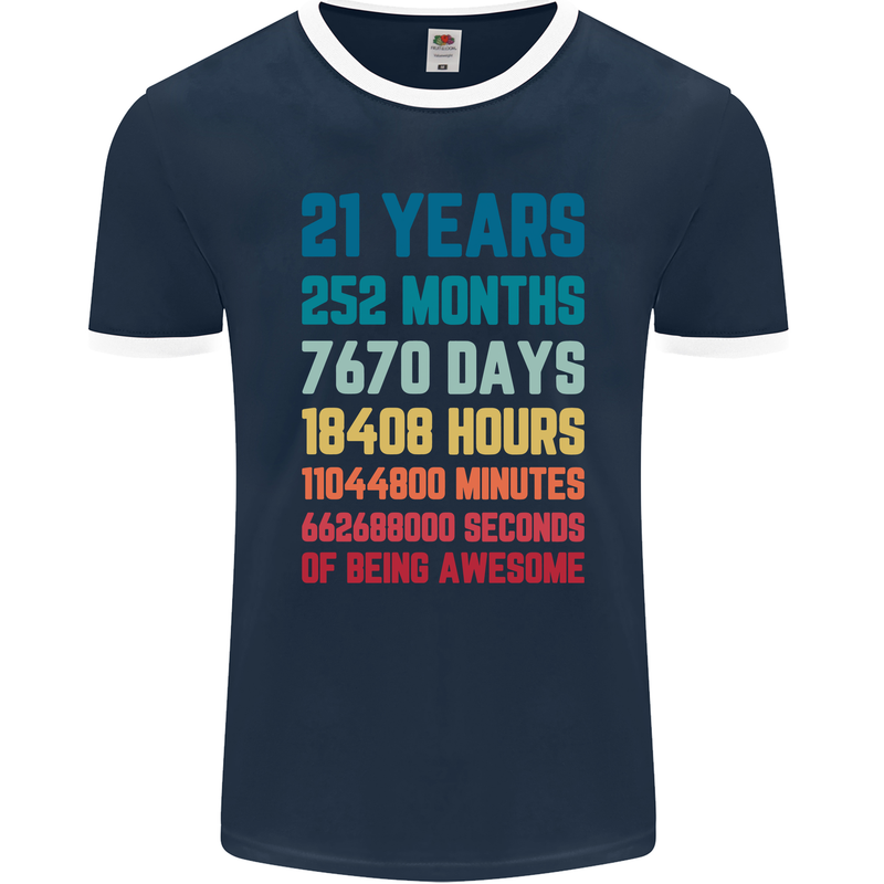 21st Birthday 21 Year Old Mens Ringer T-Shirt FotL Navy Blue/White