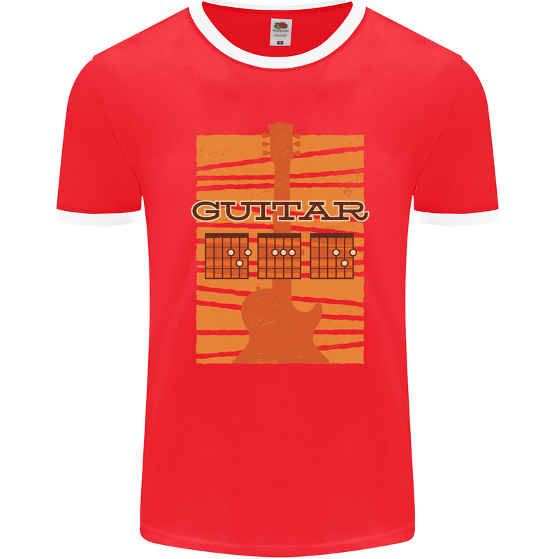 Guitar Bass Electric Acoustic Player Music Mens Ringer T-Shirt FotL Red/White