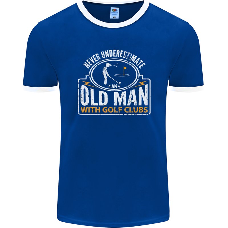 An Old Man With Golf Clubs Funny Golfing Mens Ringer T-Shirt FotL Royal Blue/White