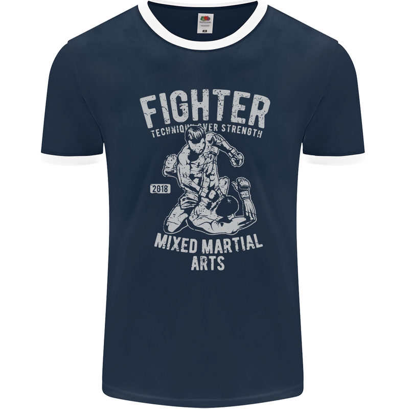 MMA Fighter MMA Mixed Martial Arts Gym Mens Ringer T-Shirt FotL Navy Blue/White
