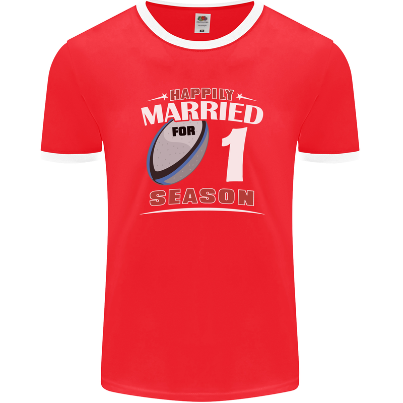 1 Year Wedding Anniversary 1st Rugby Mens Ringer T-Shirt FotL Red/White