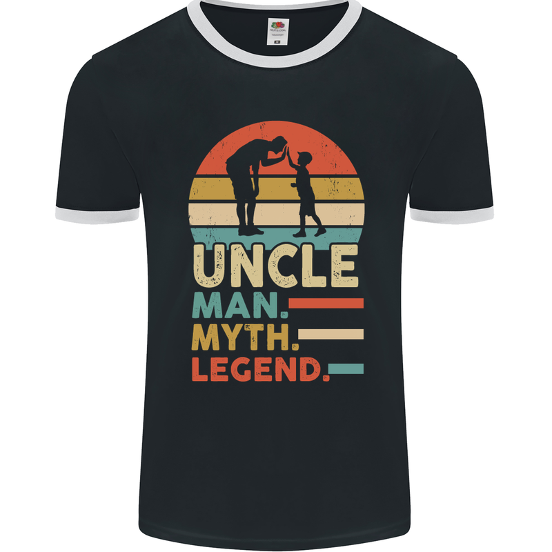 Uncle Man Myth Legend Funny Fathers Day Mens Ringer T-Shirt FotL Black/White