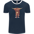 Highland Cattle Cow Scotland Scottish Mens Ringer T-Shirt FotL Navy Blue/White