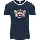 London Coat of Arms England St Georges Day Mens Ringer T-Shirt FotL Navy Blue/White