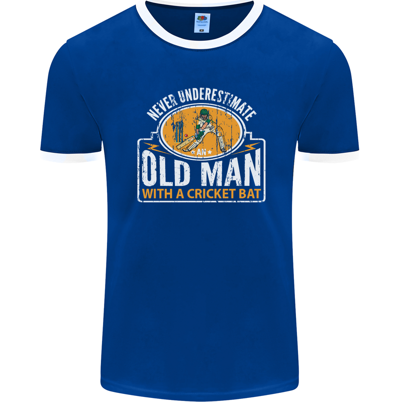 An Old Man With a Cricket Bat Cricketer Mens Ringer T-Shirt FotL Royal Blue/White