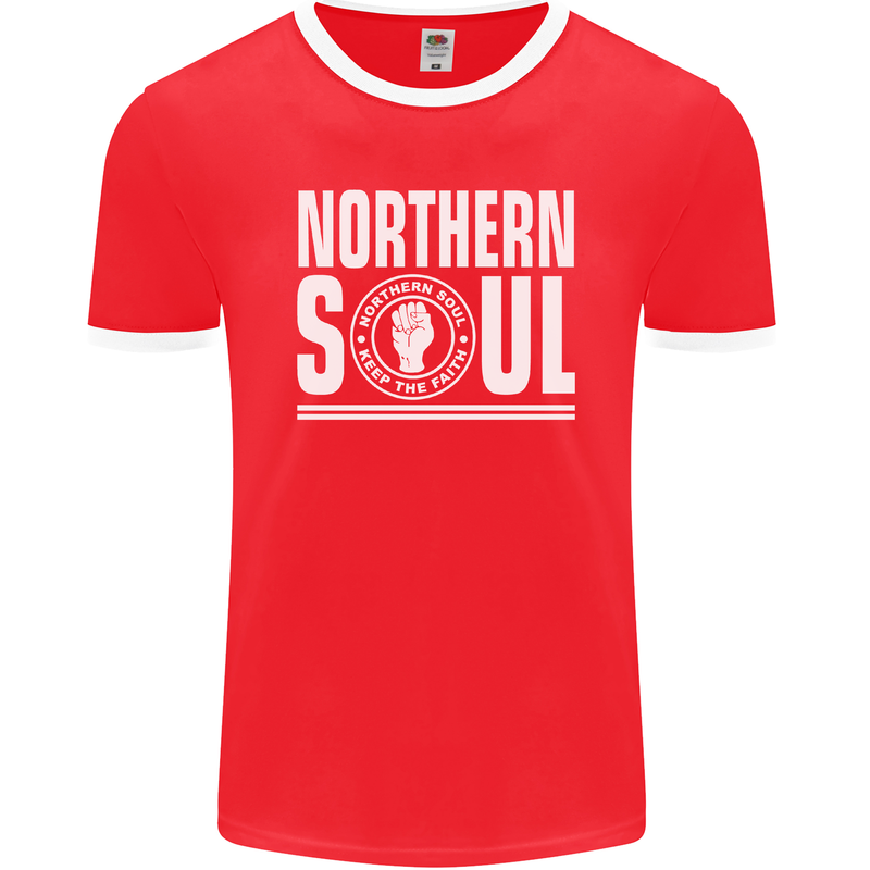 Northern Soul Keep the Faith Mens Ringer T-Shirt FotL Red/White