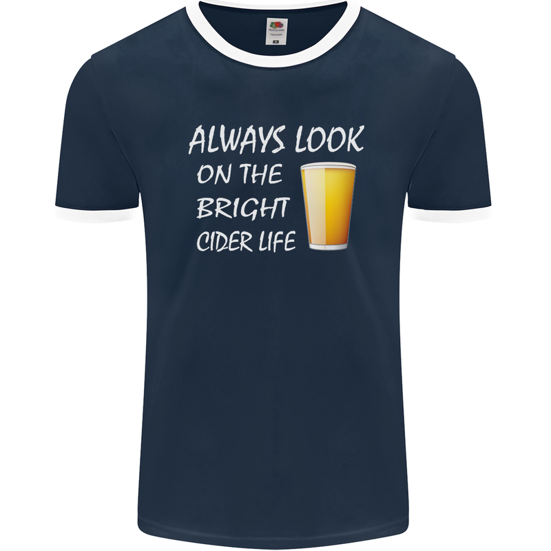 Always Look on the Bright Cider Life Funny Mens Ringer T-Shirt FotL Navy Blue/White