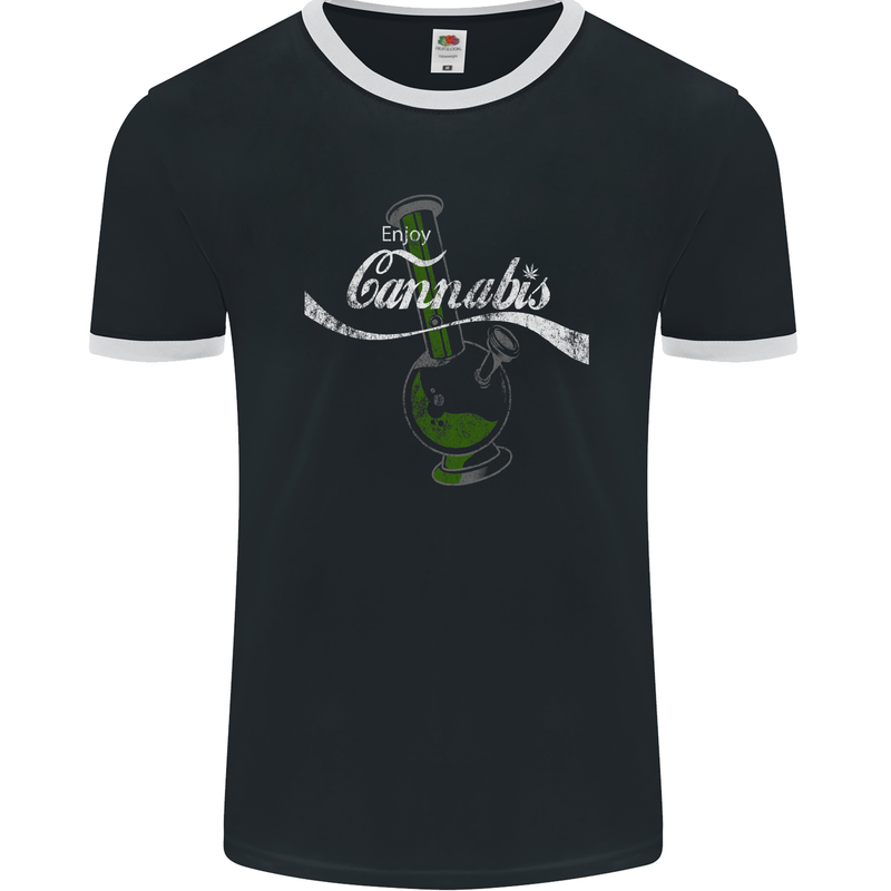Enjoy Cannabis Funny Bong Weed Drugs Spliff Mens Ringer T-Shirt FotL Black/White