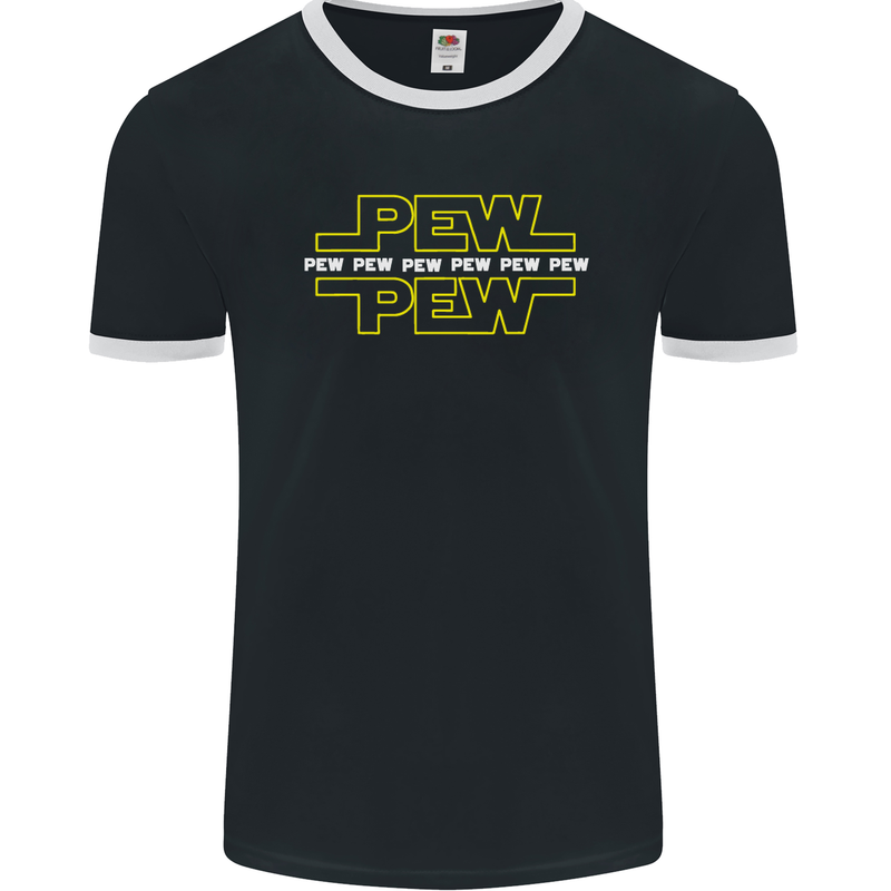 Pew Pew SCI-FI Movie Film Mens Ringer T-Shirt FotL Black/White