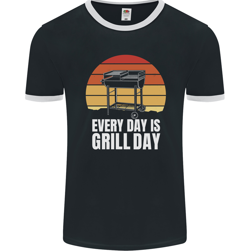 Every Days a Grill Day Funny BBQ Retirement Mens Ringer T-Shirt FotL Black/White