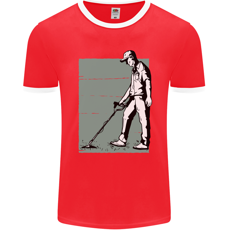 A Man Metal Detecting Detector Mens Ringer T-Shirt FotL Red/White