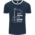 When Words Fail Music Speaks Guitar Mens Ringer T-Shirt FotL Navy Blue/White