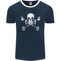 Metal Detector Skull Detecting Mens Ringer T-Shirt FotL Navy Blue/White