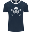 Metal Detector Skull Detecting Mens Ringer T-Shirt FotL Navy Blue/White