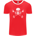 Metal Detector Skull Detecting Mens Ringer T-Shirt FotL Red/White