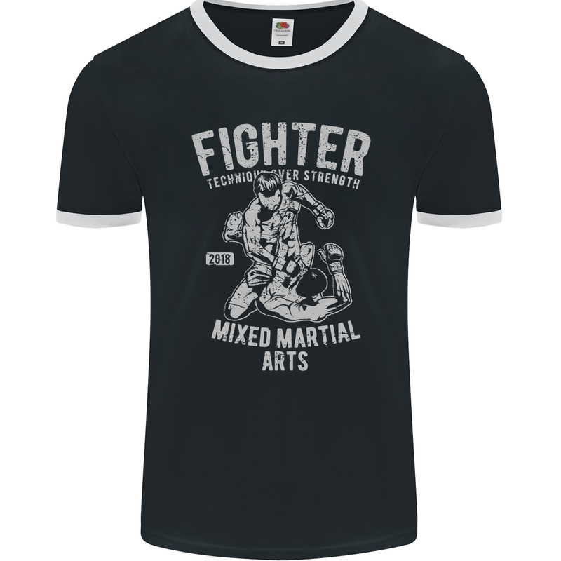 MMA Fighter MMA Mixed Martial Arts Gym Mens Ringer T-Shirt FotL Black/White