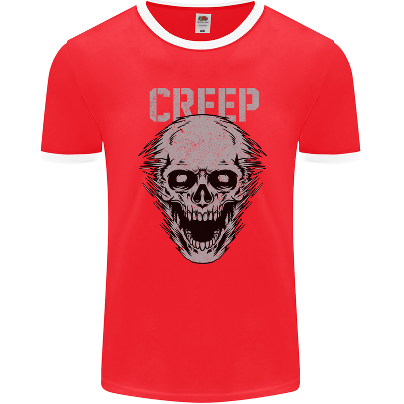 Creep Human Skull Gothic Rock Music Metal Mens Ringer T-Shirt FotL Red/White