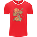A Snail Playing the Banjo Under a Mushroom Mens Ringer T-Shirt FotL Red/White