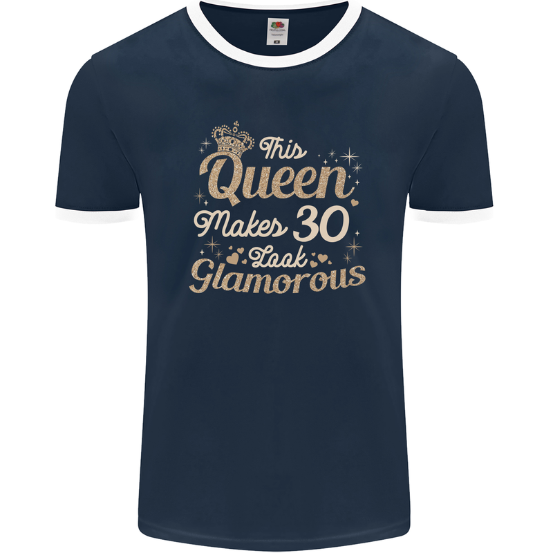30th Birthday Queen Thirty Years Old 30 Mens Ringer T-Shirt FotL Navy Blue/White