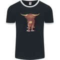 Highland Cattle Cow Scotland Scottish Mens Ringer T-Shirt FotL Black/White