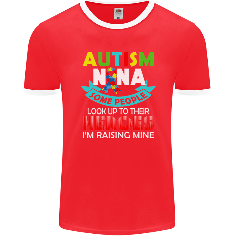 Autism Nana Grandparents Autistic ASD Mens Ringer T-Shirt FotL Red/White