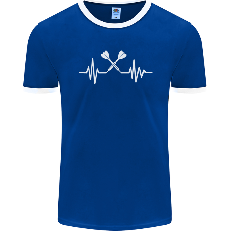 Pulse Darts Funny ECG Mens Ringer T-Shirt FotL Royal Blue/White