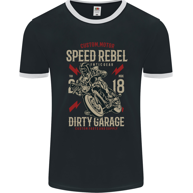 Biker Speed Rebel Motorbike Motorcycle Mens Ringer T-Shirt FotL Black/White
