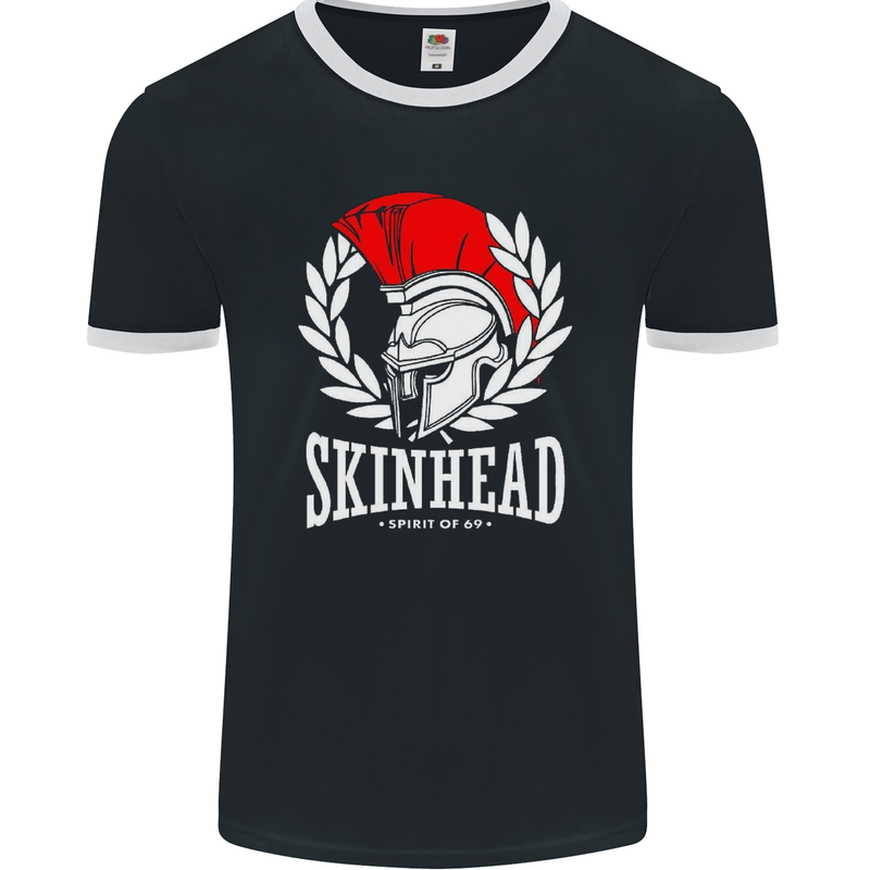 Skinhead Roman Trojan Helmet Punk Music Mens Ringer T-Shirt FotL Black/White