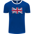 Distressed Union Jack Flag Great Britain Mens Ringer T-Shirt FotL Royal Blue/White