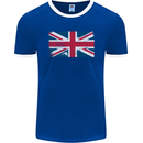 Distressed Union Jack Flag Great Britain Mens Ringer T-Shirt FotL Royal Blue/White