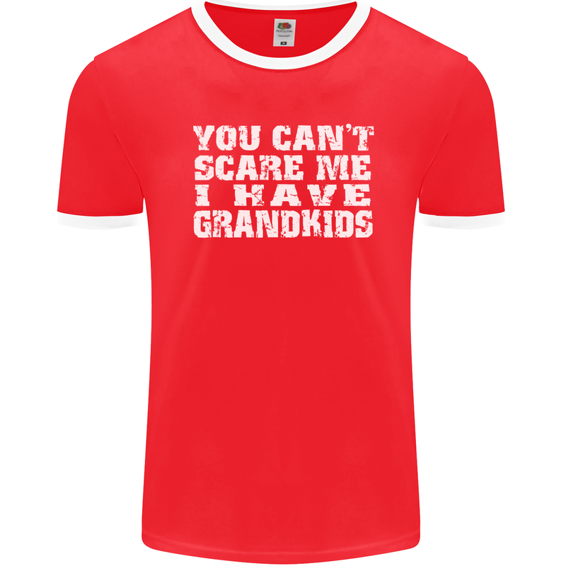 Can't Scare Me Grandkids Grandparent's Day Mens Ringer T-Shirt FotL Red/White