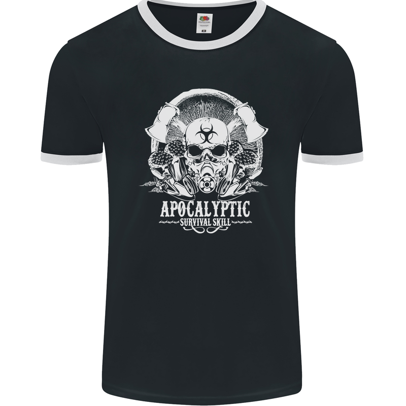 Apocalyptic Survival Skill Skull Gaming Mens Ringer T-Shirt FotL Black/White