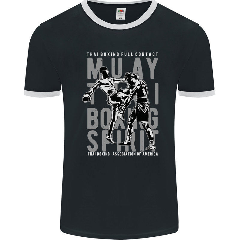 Muay Thai Boxing Spirit MMA Kick Boxing Mens Ringer T-Shirt FotL Black/White
