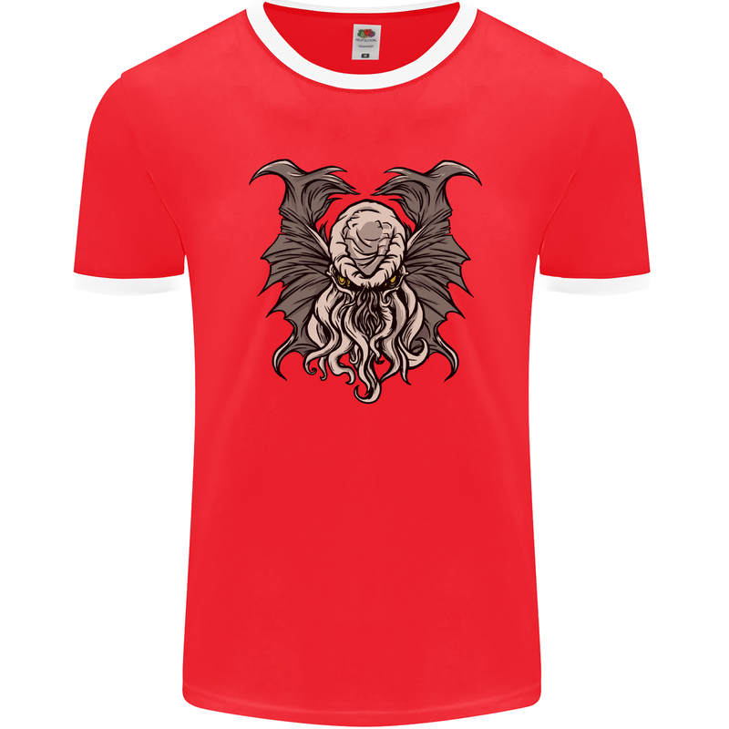 Cthulhu Entity Kraken Mens Ringer T-Shirt FotL Red/White