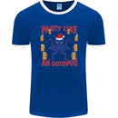Beer Party Octopus Christmas Scuba Diving Mens Ringer T-Shirt FotL Royal Blue/White