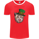 St Patricks Day Cat Funny Irish Mens White Ringer T-Shirt Red/White