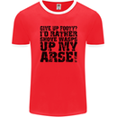 Give up Footy? Football Player Mens Ringer T-Shirt FotL Red/White