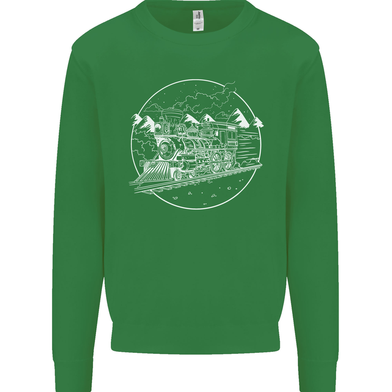 White Locomotive Steam Engine Train Spotter Kids Sweatshirt Jumper Irish Green