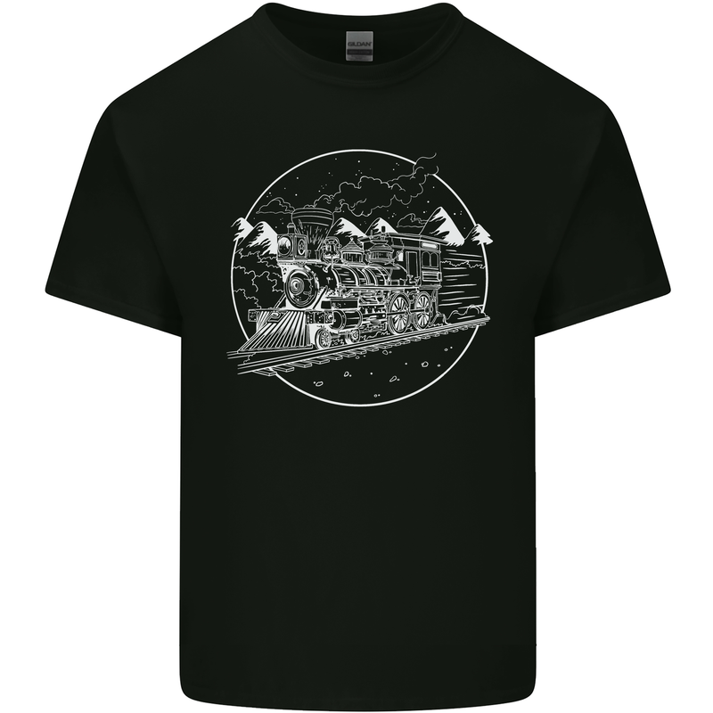 White Locomotive Steam Engine Train Spotter Kids T-Shirt Childrens Black