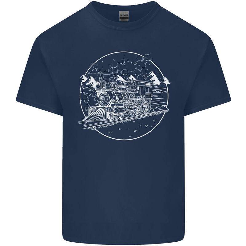 White Locomotive Steam Engine Train Spotter Kids T-Shirt Childrens Navy Blue
