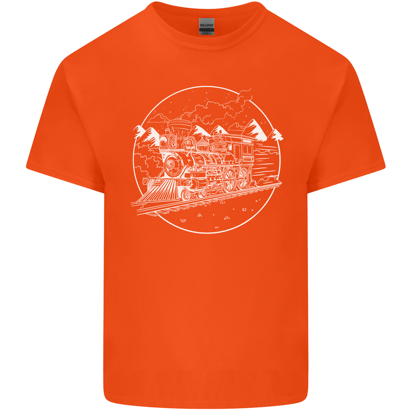 White Locomotive Steam Engine Train Spotter Kids T-Shirt Childrens Orange