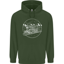 White Locomotive Steam Engine Train Spotter Mens 80% Cotton Hoodie Forest Green