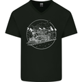 White Locomotive Steam Engine Train Spotter Mens V-Neck Cotton T-Shirt Black