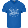 White Locomotive Steam Engine Train Spotter Mens V-Neck Cotton T-Shirt Royal Blue