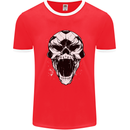 A Football Skull Soccer Footy Mens White Ringer T-Shirt Red/White