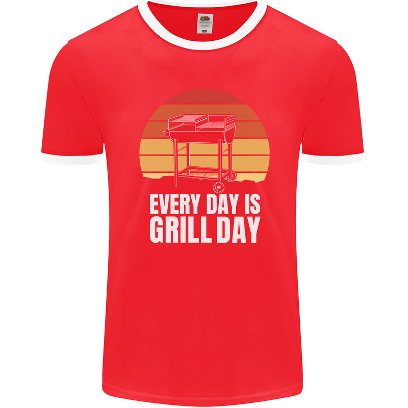 Every Days a Grill Day Funny BBQ Retirement Mens Ringer T-Shirt FotL Red/White