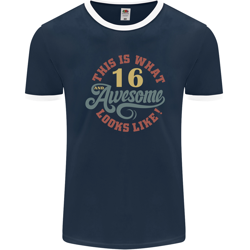 16th Birthday 60 Year Old Awesome Looks Like Mens Ringer T-Shirt FotL Navy Blue/White