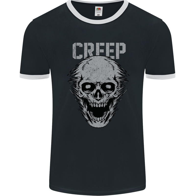 Creep Human Skull Gothic Rock Music Metal Mens Ringer T-Shirt FotL Black/White
